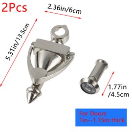 Geesatis 2Pcs Door Knocker with Peephole,5.3 inch Front Door Knocker,180 Degree View Angle Peephole,Silver