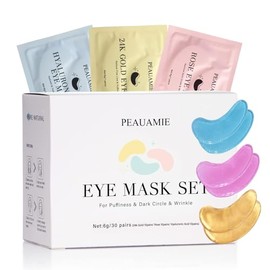 PEAUAMIE Parches para debajo de los ojos con oro y ácido hialurónico para ojos hinchados, máscaras de ojos de rosa para ojeras e hinchazón, productos 