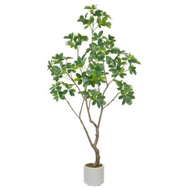 Fairblo Artificial Fiddle Leaf Fig Tree 5.3FT Faux Black Olive Tree Natural Trunk with Realistic Silk Leaves Indoor Outdoor Decor for Home Living Room Bedroom Office Patio