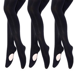 MANZI 3 Pairs 40 Denier Dance Tights Girls Womens Convertible Stretch Transition Ballet Tights Black,X-Large