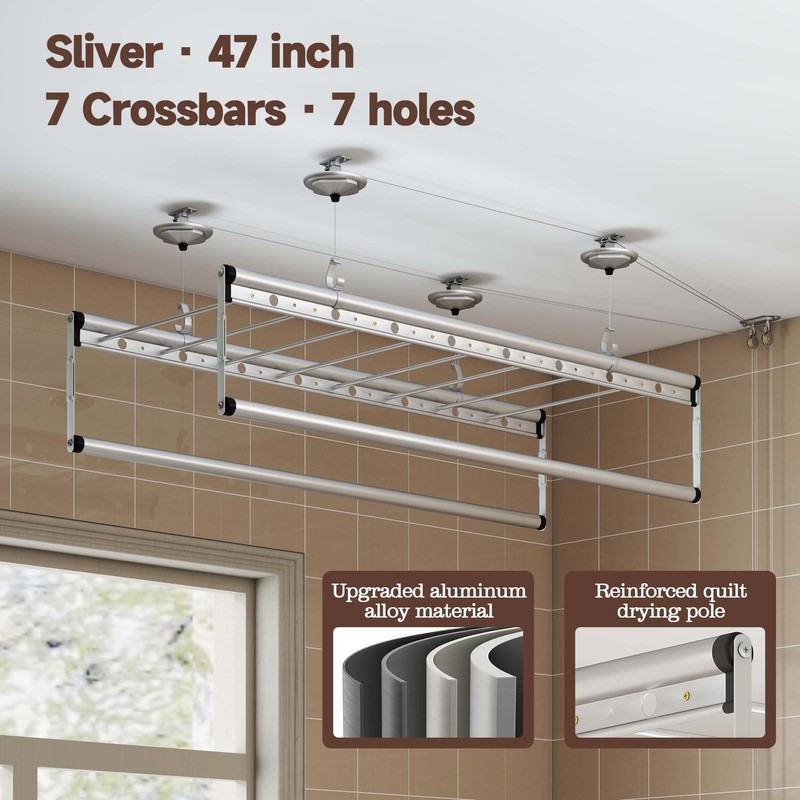 bimiti Ceiling Mounted Hanging Dry Rack, 47 Inch Space-Saving Clothes