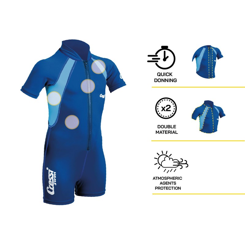 Cressi Boy's Shorty Neoprene Snorkelling Suit, Short Sleeves - Blue/Light