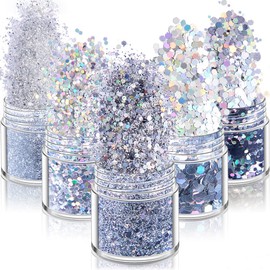 5 Boxes Holographic Nail Glitters Silver Nail Glitter Sequins Nail Art Supplies Powders 3D Laser Acrylic Nails Powder Dust Sequins for Nail Art Decoration Sparkles Glitters Manicure Arts Makeup Crafts