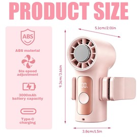 KUWUNG Portable Handheld Fan, Mini Fan with 6 Gear Wind, Rechargeable Hand Fan with LED Display & Lanyard, 18000RPM Ultra-Quiet for Camping Vacation Makeup Commuting Outdoor (color B)