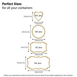 Nardo Visgo Clear Label Stickers for Food Containers, Removable Waterproof Write-on Transparent Labels with Gold Border in Assorted Shapes with 2 Markers for Labeling Jars,Bottles,Storage Bins,180pcs
