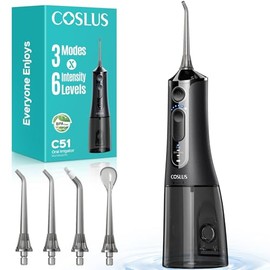 COSLUS C51 Oral Irrigator Electric Wireless Test Winner 2026: 3 Modes and 6 Pressure Settings - 300 ml Irrigator Teeth for Oral Health Enthusiasts Users with Sensitive Gums - Compact Travel
