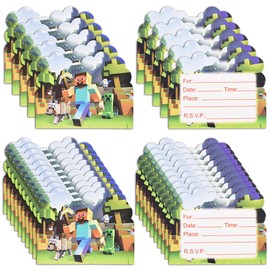 LKNBIF Minnecraft Invitations Cards, 30PCS Minnecraft Party Invitations Kids Birthday Invitations Cards Set Theme Party Decorations Accessories Party Celebrations Supplies Invites for Birthday