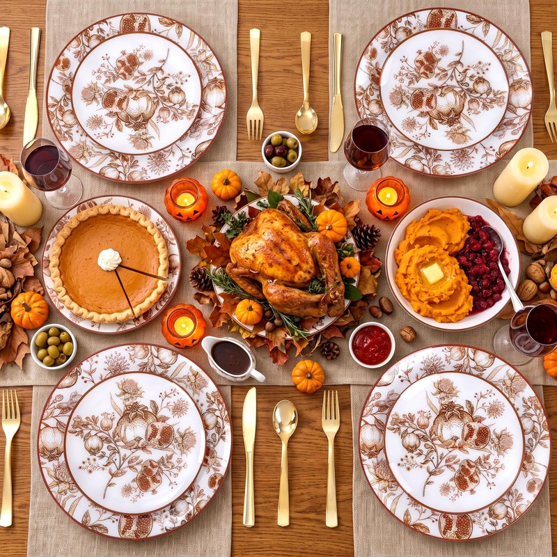 125PCS Thanksgiving Plastic Plates Pomegranate Design for Fall Party