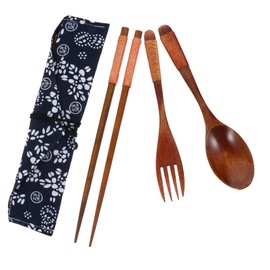 BIUDECO Wooden Tableware Set with Tie Wire Chopsticks Spoon Fork Lightweight Cutlery with Bundled String Bag for Easy Carrying and Safe Dining