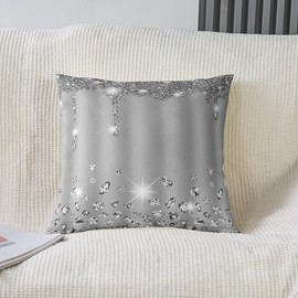 Feelyou Set of 2 Diamond (No Diamond) Outdoor Throw Pillow Covers, Jewelry Grey Cushion Case for Home Living Room Decor, Reversible Bling Party Decorative Throw Cushion Case, 18x18 Inches