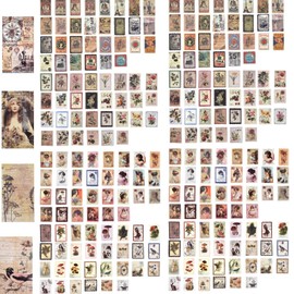 4 Styles (240 Pieces) Vintage Sticker Stamp Scrapbooking Sticker Decoration Paper Stickers for Scrapbook Calendar Notebook Diary Photo Album DIY Decoration Character Plant Building 47 x 67 mm