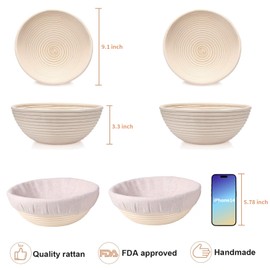 Banneton Bread Proofing Basket Set of 2, 9 Inch Round Sourdough Bread Baking Supplies, Bread Making Starter Kit, Proofing Baskets for Baking, Perfect Baker's Gift Set