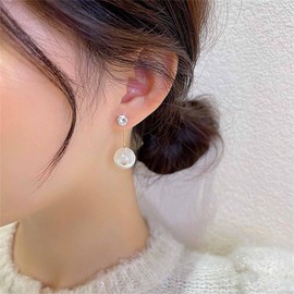 Iaceble Boho Crystal Ear Jacket Earrings Gold Pearl Dangle Earrings Sparkling Cz Stud Earrings Wedding Pearl Drop Earrings Double Side Pearl Earrings Jewelry for Women