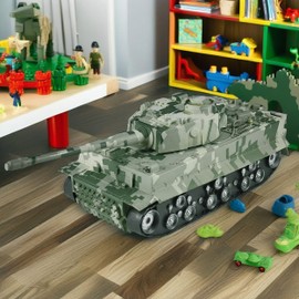 Roxie RC Tank Set, Remote Control Tank with Realistic Sounds and Lights, RC Army Tank Military Car Toys for Kids Boys Girls, TOYCAR128_1, Khaki