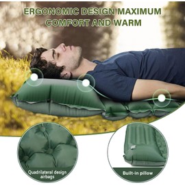 Pretyw Double Sleeping Pad for Camping, Ultralight Camping Mattress with Pillow, Built-in Foot Pump, Thick Self-Inflatable 2-Person Portable Camping Mat for Backpacking Hiking Car Traveling Beach Tent