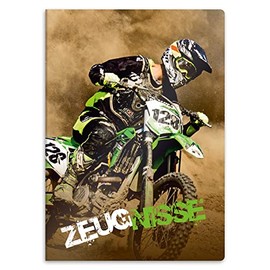 itenga Certificate Folder with Motif, A4 Sturdy Document Folder, Display Book for Certificates - 20 Sturdy Pockets - for Children, Teenagers, Students, Girls, Boys, Motocross Motorbike Motif