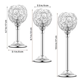 6 Pcs Crystal Candle Holder 3 Sizes Tea Light Candlestick Holders for Wedding Table Centerpiece, Table Decor, Tealight Candlestick Holder for Fireplace Candelabra, Home Living Room Decor(Silver)