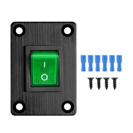 GUETNEU 1Pcs Green LED KCD4 Boat Rocker Switch 2-Position 4-Pin DPST Panel Switch 16A 250VAC 20A 125VAC, with 6pcs FDFD2-250 Blue Terminals, CE