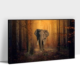 Looife Elephant Picture Canvas Wall Art, 18x12 Inch Walking Elephant Animal Giclee Prints Canvas Wall Decor for Living Room Bedroom Ready to Hang