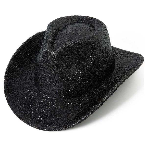 Lanzom Mens Womens Sparkle Cowboy Hat Bling Cowgirl Hat Party Hat (as1, Alpha, m, l, Black)