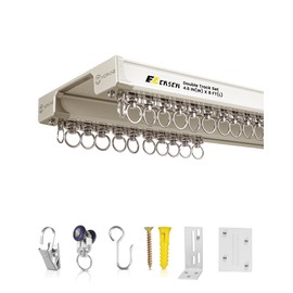 Ezcasch Ceiling Curtain Track Set - Dual Track Ceiling Mount 8ft, Heavy-Duty Double Track Rails with Silent Slides, Room Divider Double Track System, Includes Hooks/Clips/Brackets, White
