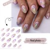 Flower Press on Nails Short Almond Purple French Tip Fake