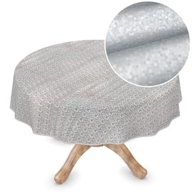 Premium Oilcloth Tablecloth Vinyl Oilcloth Tablecloth Washable Round 150 cm Dots Silver Elegant Wipe Clean