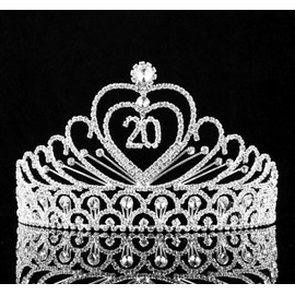 20-Year-Old 20th Twenty Birthday Party Clear White Austrian Rhinestone Crystal Queen Princess Tiara Crown Hair Combs Jewelry T814 Silver
