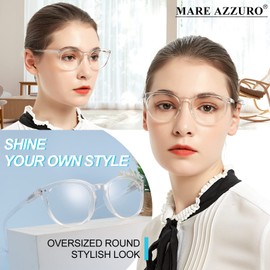 MARE AZZURO Reading Glasses Women Round Reader 0 100 125 150 175 200 225 250 275 300 350 400 500 600 (Transparent 2.25)