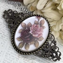 FANCY FOX BOUTIQUE Festival  Rose Frosted Rose Pink Mauve Victorian Cameo Wedding Pin Hair Clip New