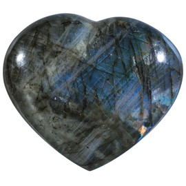 TUMBEELLUWA Natural Labradorite Puffy Heart Crystals and Healing Stones, Polished Heart Shaped Crystal Palm Worry Stones for Anxiety Stress Relief, 3.74-5.31 Inch