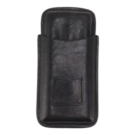 Leather Cigar Case Portable 3 Finger Cigar Humidor Carrying Case with Cutter Pocket for Cigar Lovers Black