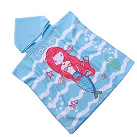 FEBE Bath Poncho Children's Bath Towel with Hood Bathrobe for Toddlers, Little Mermaid