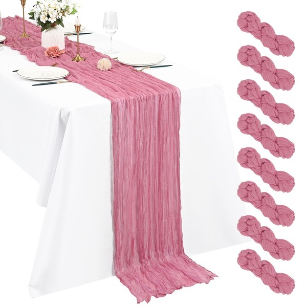 Pesonlook 8 Pack Cheesecloth Table Runner, 10Ft Boho Gauze Table