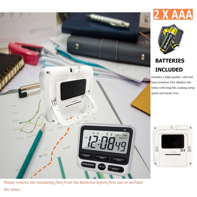 Digital Dual Kitchen Timer with Strong Magnet,24-Hour Countdown & Stopwatch,Loud