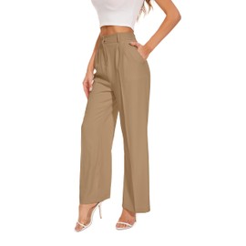FUNYYZO Women's Wide Leg Pants High Elastic Waisted in The Back Business Work Trousers Long Straight Suit Pants