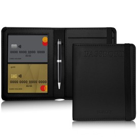 BOACAY Passport Holder and Vaccine Card Slot Combination - Travel Wallet, black, Modern