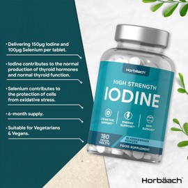 Jod Tabletten | 180 Vegane Stück | für die Schilddrüse | Hochdosiert | Iodine Tablets | 150 mcg | von Horbaach