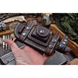 CFK Handmade DARK BROWN Leather Horizontal 6 INCH Scout Carry Sheath Knife Set