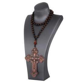 diyalo Large Crucifix Twelve Apostle Christ Jesus Disciples Cross Pendant Necklace Mens Handmade Wooden Beads Chain