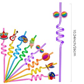 24 Summer Pool Drinking Straws for Kids, Pool Party Decorations Supplies, Pool Party Favors for Kids Birthday, Crazy Silly Straws for Beach Theme Party Decorations (Summer Pool)