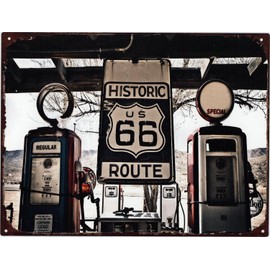 Moritz Decorative Tin Sign Historic Route 66 Dispensers 25 x 33 cm Metal Sign Retro Vintage