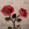Hand-Forged Wrought Iron Double Red Metal Rose with Twist -