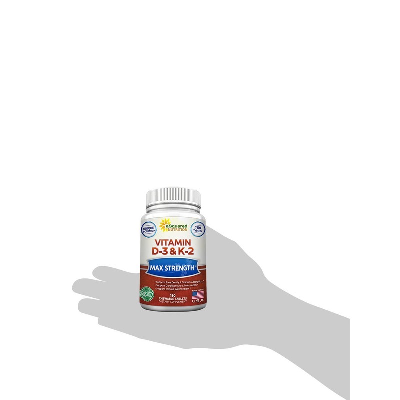 aSquared Nutrition Vitamin D3 with K2 Supplement-180 Chewable Tablets, Max