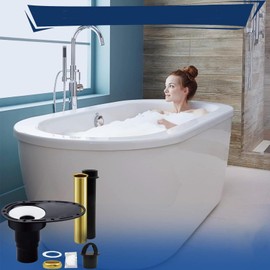 Efficient Design Freestanding Tub Drain Rough in Kit, Freestanding Tub Drain Kit, Secure Fixation Floor Mounted Bathtub Drain Kit with Plastic Adapter and Brass Tail Pipes
