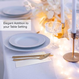 Stylish Gold Linen Feel Disposable Napkins, 100 White and Gold Napkins, 8.5x4.25 Inch Gold Dinner Napkins, Disposable Chrismtas Paper Dinner Napkins, Soft and Absorbent Gold Holiday Napkins