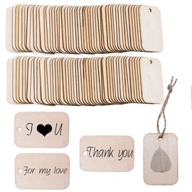 YIEUR Pack of 96 Natural Wooden Pendants, 3.5 x 5.2 cm Wooden Panels for Crafts, Untreated Natural Wood Discs with Hole, Wood Embellishments Crafts for DIY Crafts, Laser Engraving, Carving, Painting