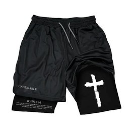 John 3:16 Shortde Performance Shorts Summer Double Layer Beach Pants Fitness Training Pant Sports - Size: L
