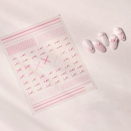 Bow Nail Art Stickers – 5D Embossed Self-Adhesive Nail Art Designs Decals with Bow-Knot-Crystal Diamond & Line & Grid, Nail Supplies Charms for Women, Press-Ons & DIY Manicure