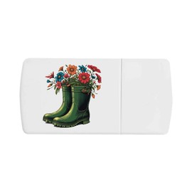 'Green Wellies with Flowers' Pill Box with Tablet Splitter (PI00031164)